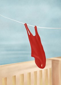 Red Swimsuit on Balcony