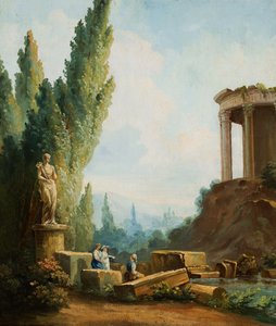 Landscape with the Ruins of the Temple of the Sibyl in Tivoli by Follower of Hubert Robert