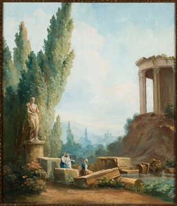 Landscape with the Ruins of the Temple of the Sibyl in Tivoli by Follower of Hubert Robert