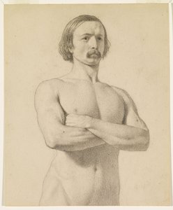 Male Nude - Academic Nude Study, Half-Length with Moustache and Arms Folded by Ford Madox Brown