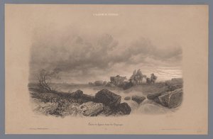Travelers and Cows by a Stream in a Landscape by Fortuné Ferogio
