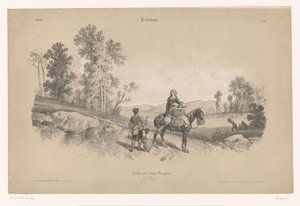 Woman on a Horse with Man and Child in a Landscape (Studies of Rural Scenes with Two Types of Chalk series) (La Campagne. Etude aux deux crayons, par Férogio series) by Fortuné Ferogio