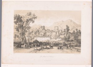 View of a Village with Cattle Market in a Valley by Fortuné Ferogio