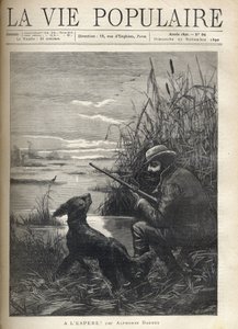 A bird hunter in a swamp with his dog. Illustration of F. Meaulle for 