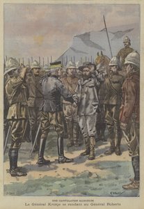 A glorious capitulation: Boer General Piet Cronje surrendering to General Roberts after the Battle of Paarderberg