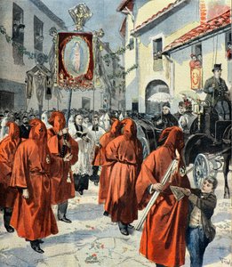 Queen Victoria Attends the Procession of the Red Penitents, Nice by Fortune Louis Meaulle