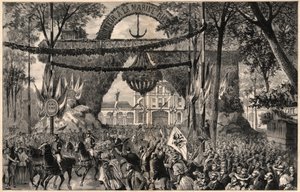 The arrival of Alexis Alexandrovich Romanov (1850-1908), Grand Duke of Russia, brother of Tsar Alexander III in Vichy in 1891 - Engraving by Meaulle by Fortune Louis Meaulle
