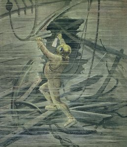 A Deep Sea Diver Looking at the Wrecks in the Port of Le Havre, from 