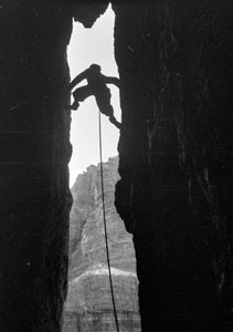 Dolomites: climber in the Dülfer of Cima Grande di Lavaredo
