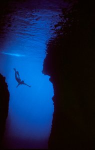 Swimmer in a Cave of Zakynthos, Greece