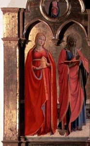 Virgin and Child Enthroned with Four Angels, detail of St. John the Evangelist and Mary Magdalen, from the Polittico di San Domenico