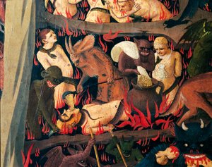 Hell with demons punishing greedy (detail)