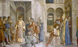 St Sixtus Entrusts the Church Treasures to Lawrence and St Lawrence Giving Alms by Fra (c.1400 55) Angelico