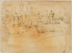 View of Town with Renaissance Buildings by a River by Fra Bartolommeo