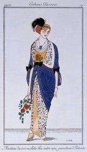 Parisian Costumes: Ash Blue Satin Evening Coat with Irish Trim