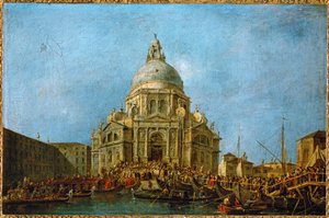 The Doge goes to La Salute, November 21, day of the commemoration of the end of the plague of 1630 by Francesco (circle of) Guardi