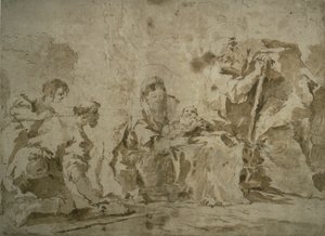 Adoration of the Shepherds (recto); Three Sketches: Buildings by Canal with Boats, Landscape with Buildings on Hillside, Buildings with Portico (verso) by Francesco Guardi