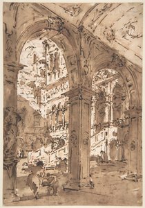 Architectural Capriccio: Courtyard of a Palace by Francesco Guardi