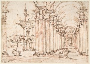 Architectural Capriccio: Vaulted Colonnade of a Palace by Francesco Guardi