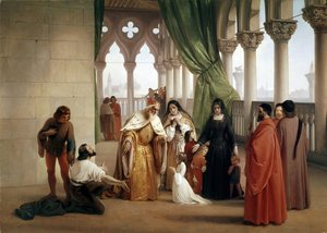 The Two Foscari: Francesco Foscari, Doge of Venice banishing his son Jacopo on the charge of treasonable correspondence while in exile by Francesco Hayez
