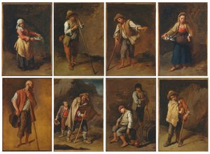 Eight Figures Studies of Peasants and Shepherds by Francesco Londonio