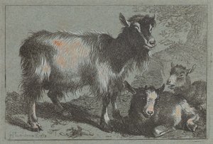 Goat and Two Kids by Francesco Londonio