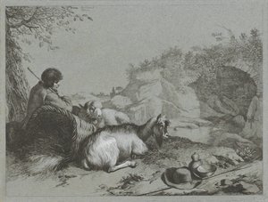 Shepherd with Sheep and Goat (series title: Shepherd Scenes) by Francesco Londonio