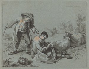 Peasant Teasing a Sleeping Girl with a Twig by Francesco Londonio