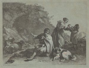 Seated Shepherd Boy and Woman Giving a Drink to a Child