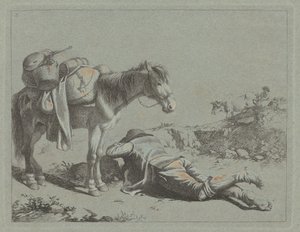 Shepherd in Repose near a Pack Horse by Francesco Londonio