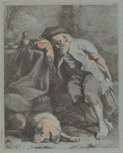 Sleeping Old Man with Dog by Francesco Londonio