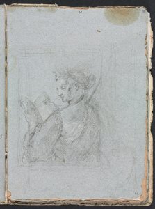 Verona Sketchbook: Female figure with open book, page 63, 1760