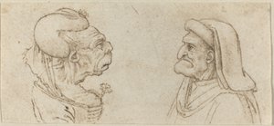 Two Grotesque Heads by Francesco Melzi after Leonardo da Vinci