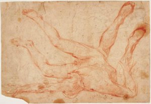 A Male Nude Reclining on His Back with His Legs Turned Up, and a Study for a Pair of Turned-Up Legs Seen from Behind by Francesco Montelatici