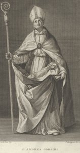 Saint Andrea Corsini dressed as Bishop of Fiesole, holding a crosier and looking, ca. 1780-1841 by Francesco Rosaspina