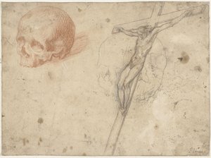 Sketch of Crucifix and Skull by Francesco Vanni