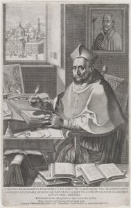 Cardinal Roberto Bellarmino at His Desk, Writing, 1604 by Francesco Villamena