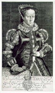 Portrait of Mary I (1516-58) Holding the Supplication of Thomas Hongar, engraved by the artist, pub. by Compton Holland