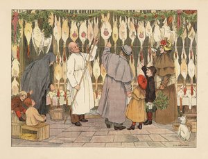 Victorian Family Choosing a Turkey for Christmas at the Poulterers by Francis Donkin Bedford