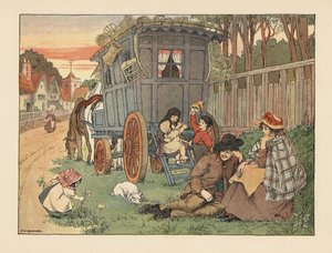 Victorian Travelling Basket-makers with Their Wares on the Roof of Their Caravan by Francis Donkin Bedford