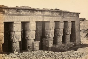 Facade of the pronaos of the Roman-era temple dedicated to the goddess Hathor at Dandara, Upper Egypt by Francis Frith