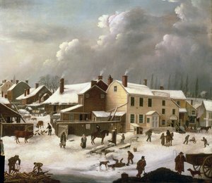 Winter Scene in Brooklyn: Detail of a Street and the Post Office by Francis Guy