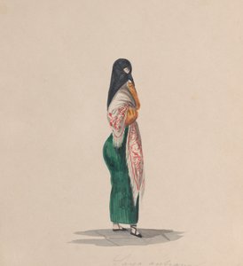 A Woman Wearing the Saya Standing in Profile