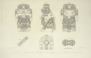 Aztec Idol of Basaltic Porphyry, Found Beneath the Grand Plaza of Mexico City, Engraved by Cloquet, Illustration from 