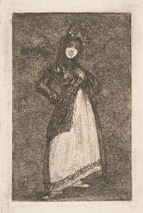 A Maja standing against a dark background by Francisco de Goya