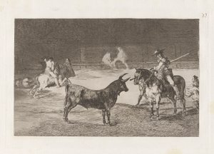 The Celebrated Picador, Fernando del Toro, Draws the Fierce Beast on with his Pique, Plate 27 from La tauromaquia by Francisco de Goya