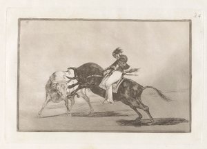 The Same Ceballos Mounted on Another Bull Breaks Short Spears in the Ring at Madrid, Plate 24 from La tauromaquia by Francisco de Goya