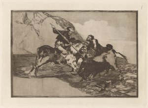 The Way in which the Ancient Spaniards Hunted Bulls on Horseback in the Open Country, Plate 1 from La tauromaquia by Francisco de Goya