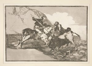 The Way in which the Ancient Spaniards Hunted Bulls on Horseback in the Open Country, pl. 1 from the series La tauromaquia by Francisco de Goya
