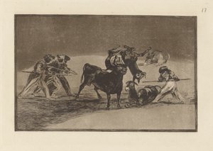The Moors Use Donkeys as a Barrier to Defend Themselves Against the Bull Whose Horns Have Been Tipped with Balls, Plate 17 from La tauromaquia by Francisco de Goya